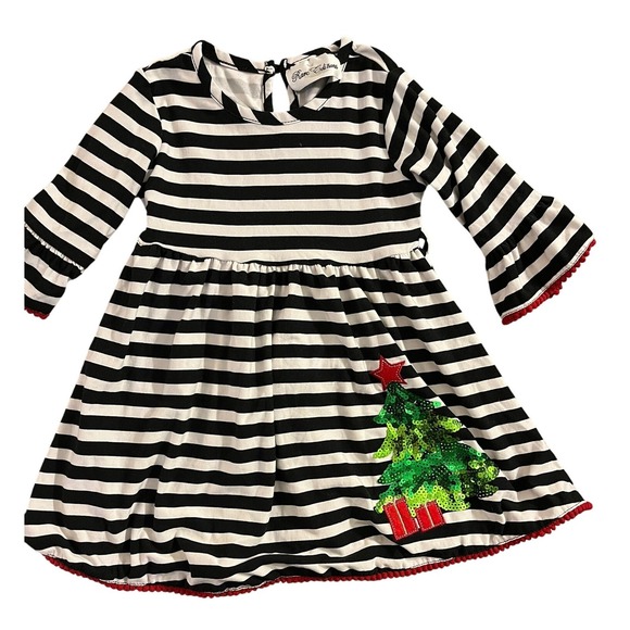 Rare Editions Other - Little Girls 2T Striped Fit and Flare Christmas Tree Embellished Ruffle Dress 2T